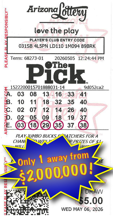 Another PICK Winner in May, 2026. We missed winning $2,000,000 by only 1 number!