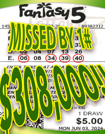 Another EZPooling Fantasy 5  Winner in June, 2024. We missed winning $308,000 AGAIN by only 1 number!
