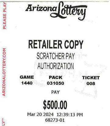 Another $500 Scratcher Winner in March 2024 - a $500 Win!!