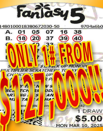 Another EZPooling Fantasy 5  Winner in March, 2025. We missed winning $127,000 AGAIN by only 1 number!